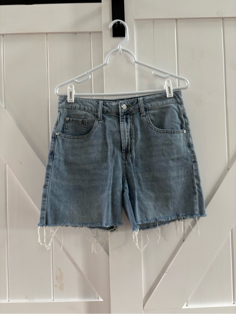 Rebecca Minkoff High Rise Light Wash Denim Cutoff Shorts with Raw Hem Size 2